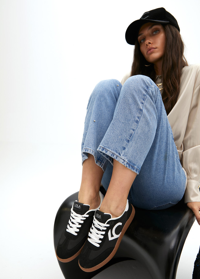 Nylon fabric trainers with rhinestone details