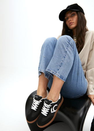 Nylon fabric trainers with rhinestone details