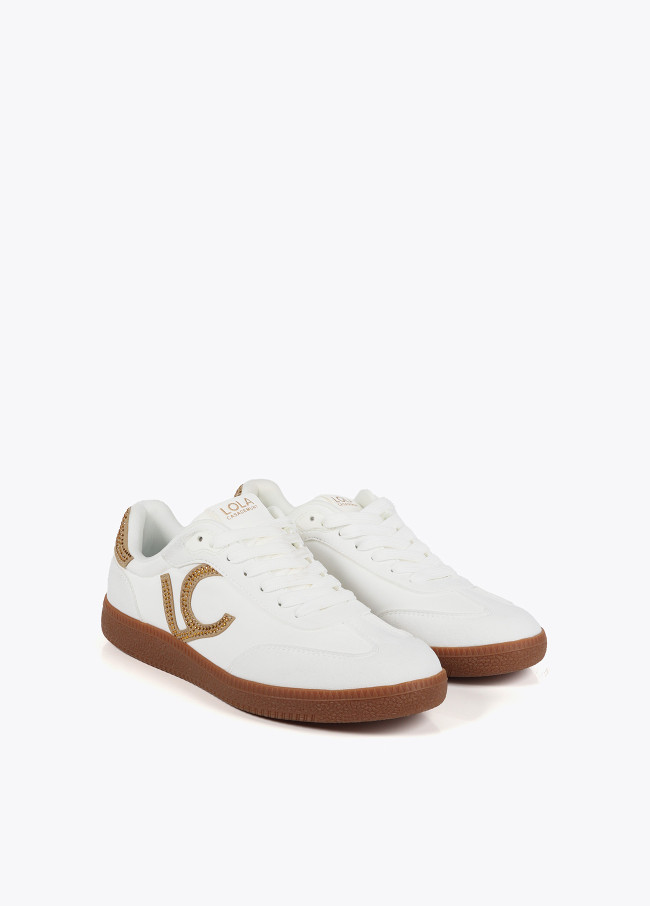 Nylon fabric trainers with rhinestone details