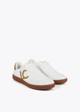 Sapatilha em tecido tipo nylon com detalhes de strass