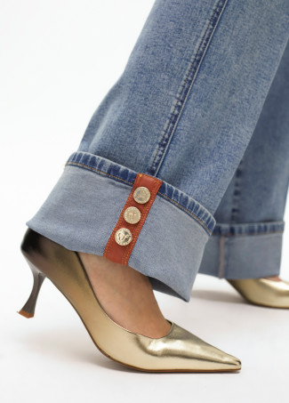 Ombré effect metallic high-heel shoes with printed lining