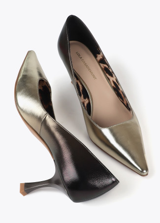 Ombré effect metallic high-heel shoes with printed lining