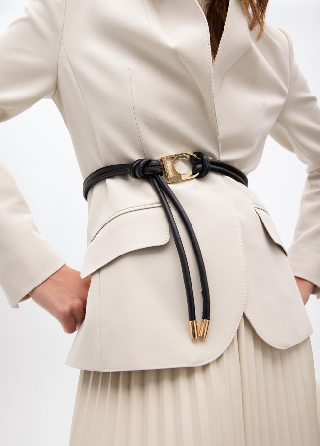 Faux leather strappy belt with oval logo