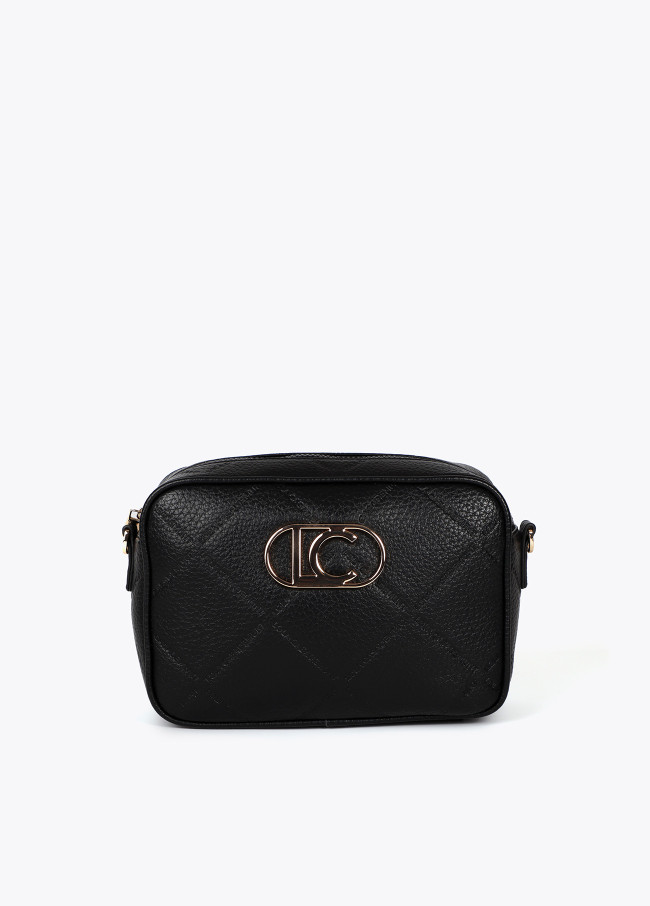 Faux leather crossbody bag with diamond design...