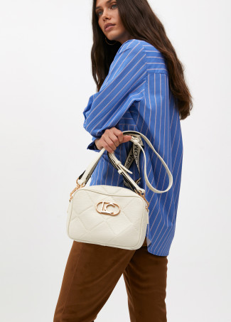 Faux leather crossbody bag with diamond design monogram and oval logo