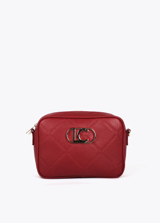 Faux leather crossbody bag with diamond design monogram and oval logo