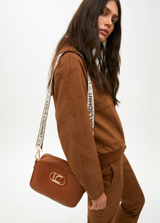 Faux leather crossbody bag with diamond design monogram and oval logo