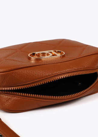 Faux leather crossbody bag with diamond design monogram and oval logo