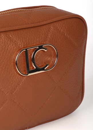 Faux leather crossbody bag with diamond design monogram and oval logo