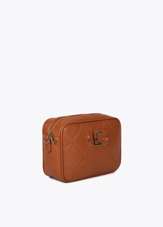 Faux leather crossbody bag with diamond design monogram and oval logo