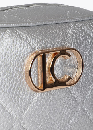 Faux leather crossbody bag with diamond design monogram and oval logo