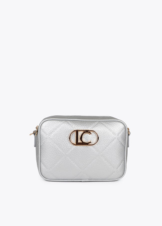 Faux leather crossbody bag with diamond design monogram and oval logo