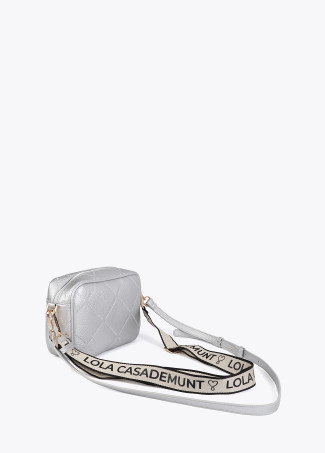 Faux leather crossbody bag with diamond design monogram and oval logo