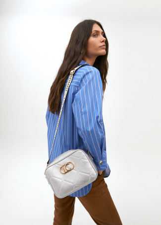 Faux leather crossbody bag with diamond design monogram and oval logo