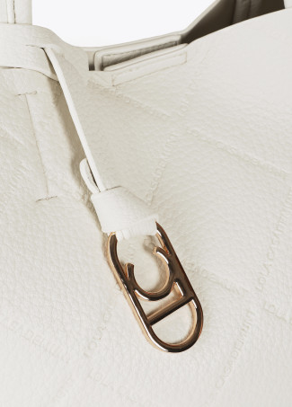 Faux leather tote bag with diamond logo monogram and oval pendant