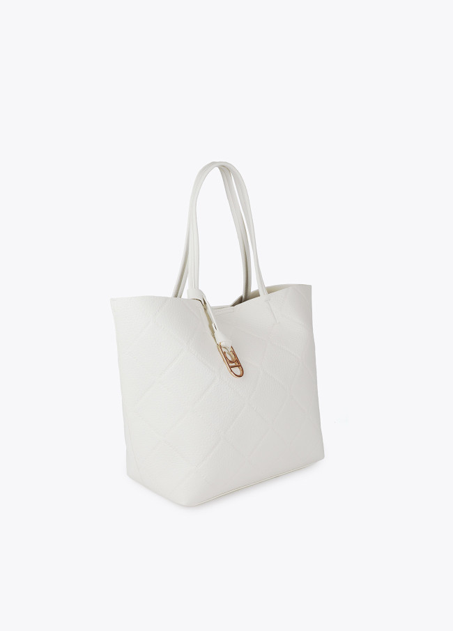 Faux leather tote bag with diamond logo...
