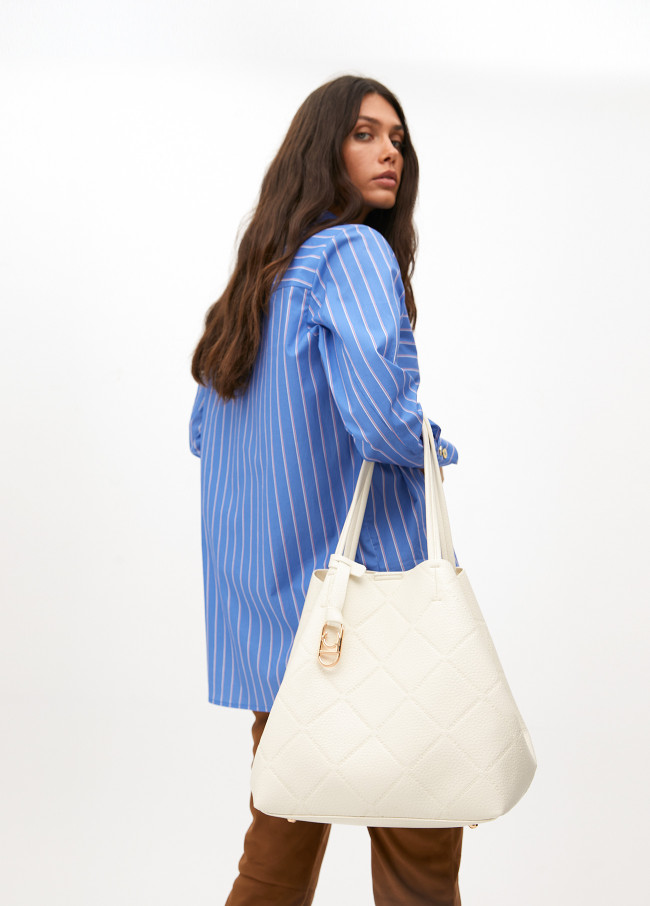 Faux leather tote bag with diamond logo...