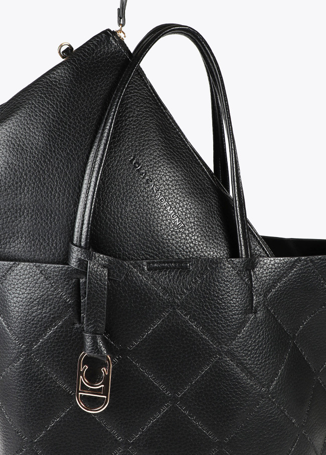 Faux leather tote bag with diamond logo...