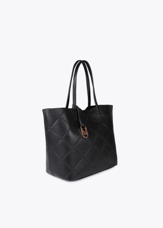 Faux leather tote bag with diamond logo monogram and oval pendant