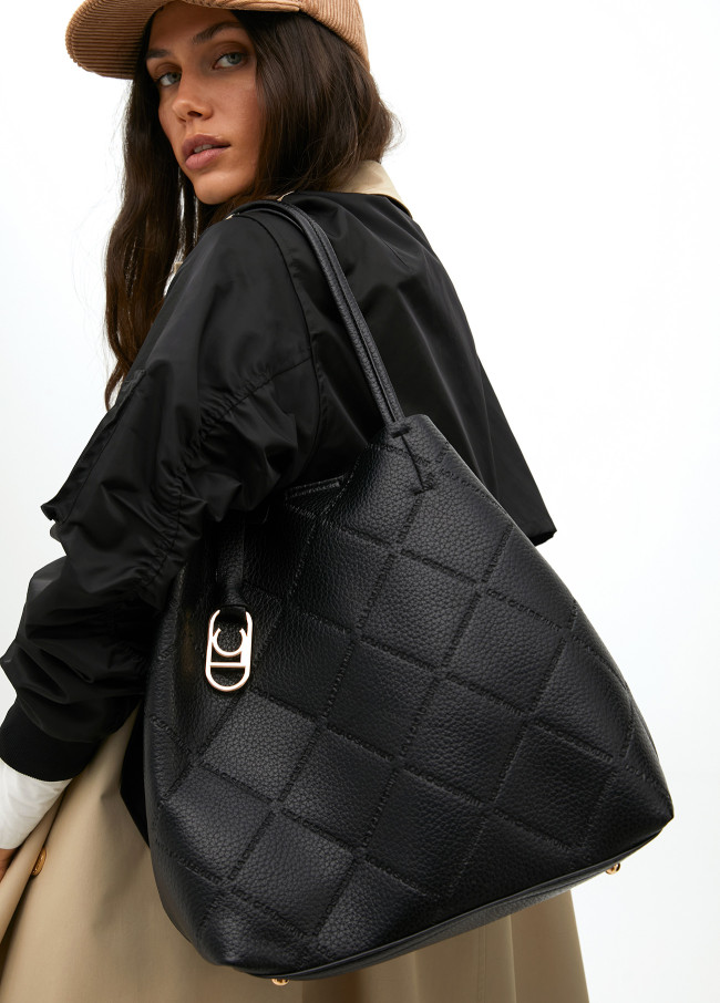 Faux leather tote bag with diamond logo...