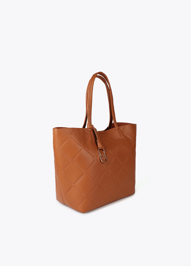 Faux leather tote bag with diamond logo...