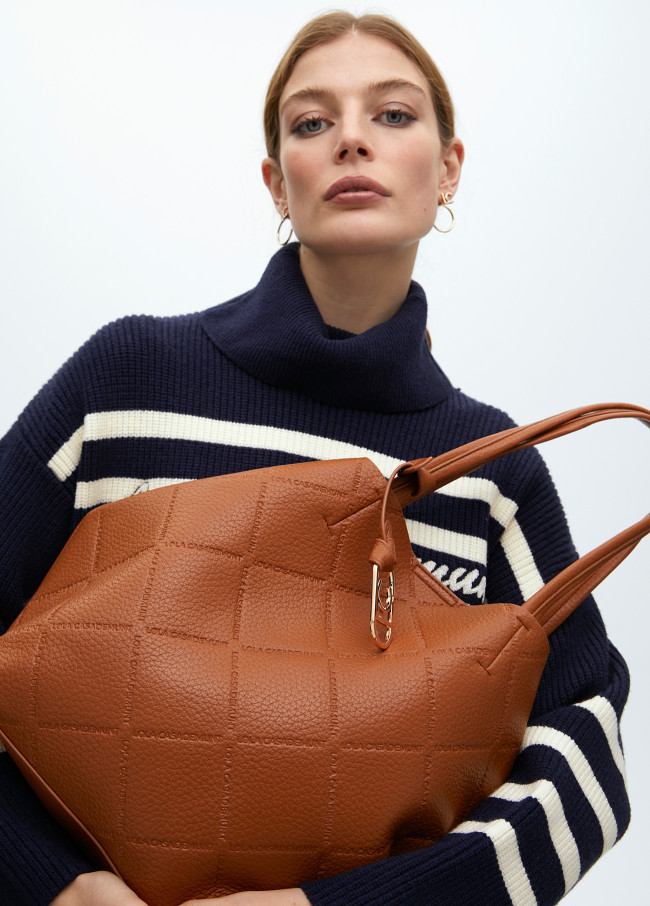 Cabas Monogramme Effet Cuir avec Logo Ovale...