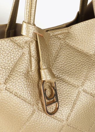 Faux leather tote bag with diamond logo monogram and oval pendant