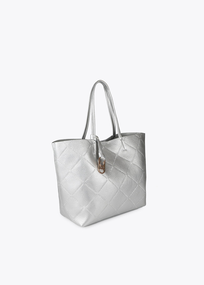 Faux leather tote bag with diamond logo...
