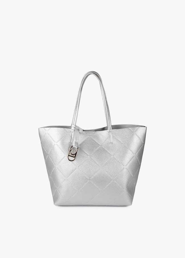 Faux leather tote bag with diamond logo monogram and oval...