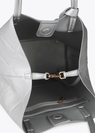 Faux leather tote bag with diamond logo monogram and oval pendant