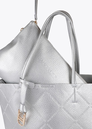 Faux leather tote bag with diamond logo monogram and oval pendant