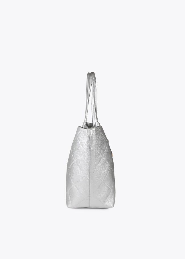 Faux leather tote bag with diamond logo...