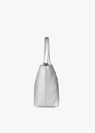Faux leather tote bag with diamond logo monogram and oval pendant