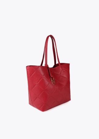 Faux leather tote bag with diamond logo monogram and oval pendant
