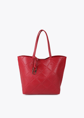 Faux leather tote bag with diamond logo monogram and oval pendant