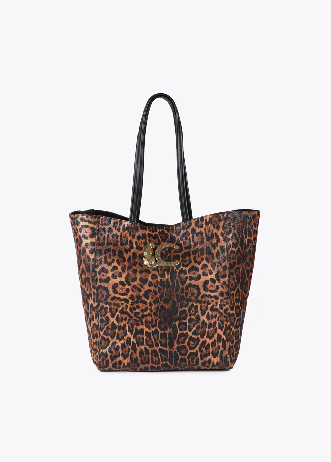 Animal print tote bag with leopard LC logo