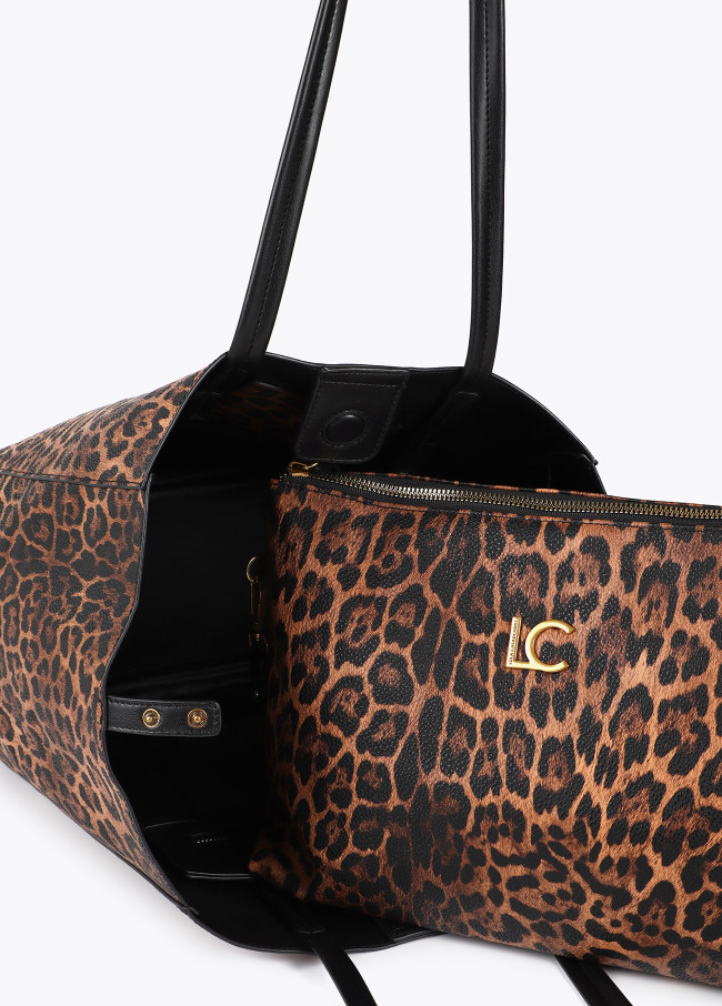 Animal print tote bag with leopard LC logo