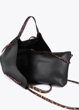 Mini tote bag with faux leather animal print details