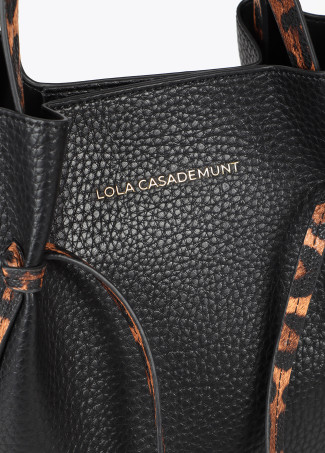 Mini tote bag with faux leather animal print details