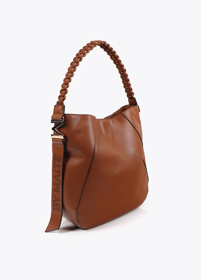Faux leather tote bag with braided strap