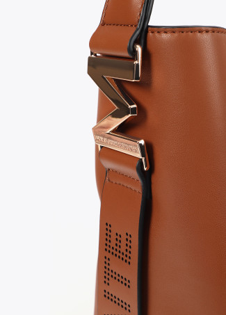 Faux leather tote bag with braided strap