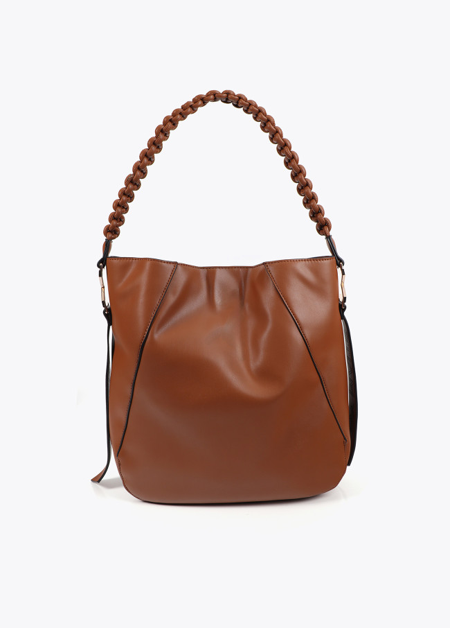 Faux leather tote bag with braided strap