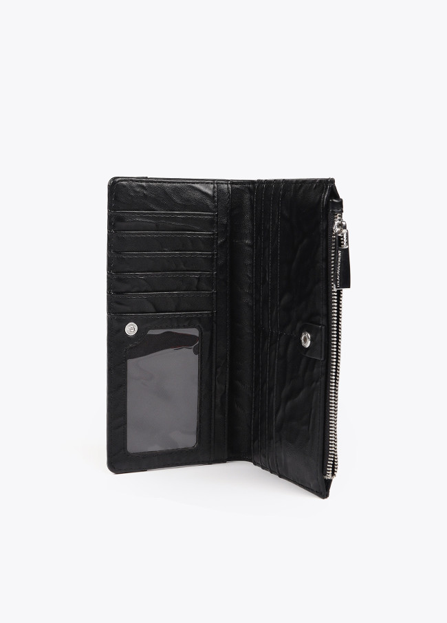 Wrinkled faux leather wallet with XL studs