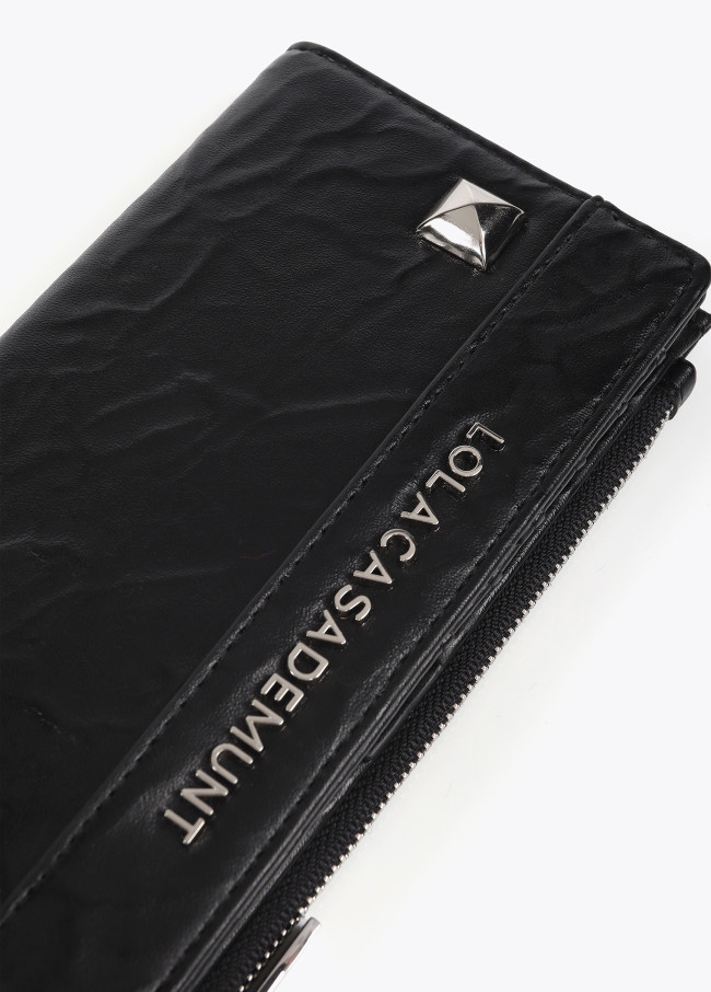 Wrinkled faux leather wallet with XL studs