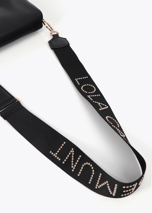 Bag strap with metallic studs and logo