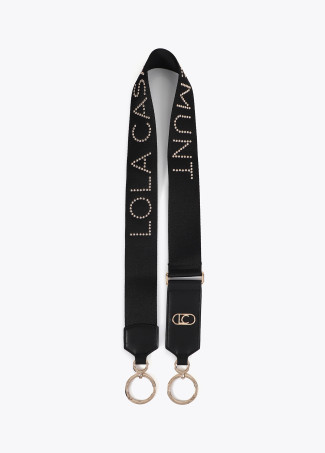Bag strap with metallic studs and logo