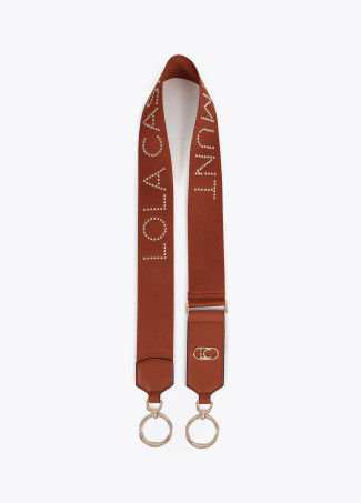 Bag strap with metallic studs and logo