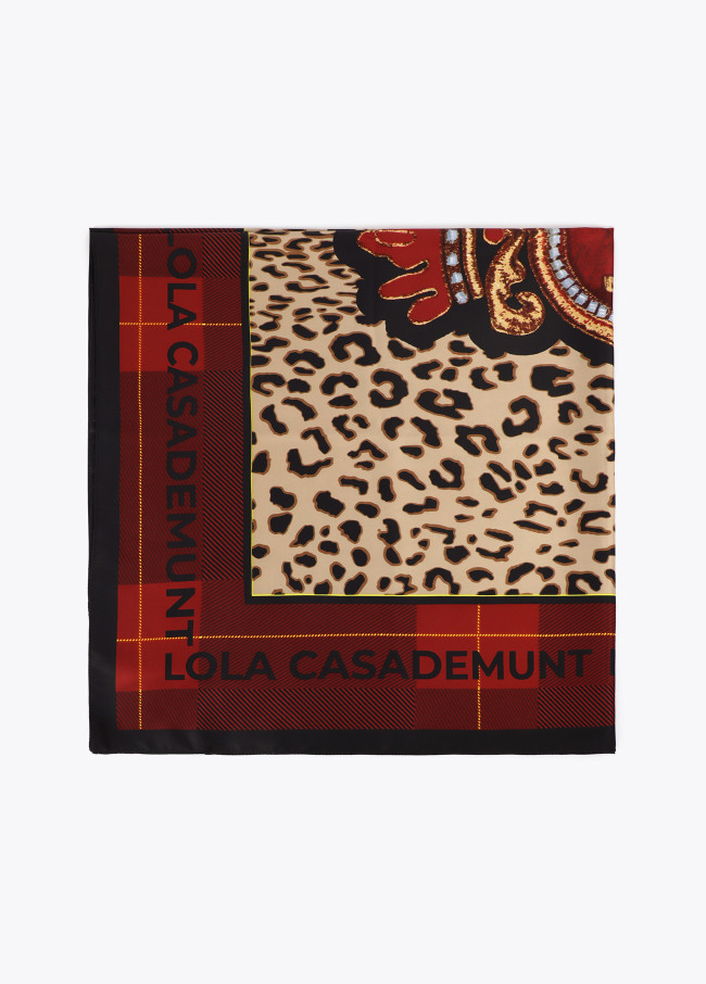 Animal print scarf with crest logo