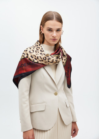 Animal print scarf with crest logo
