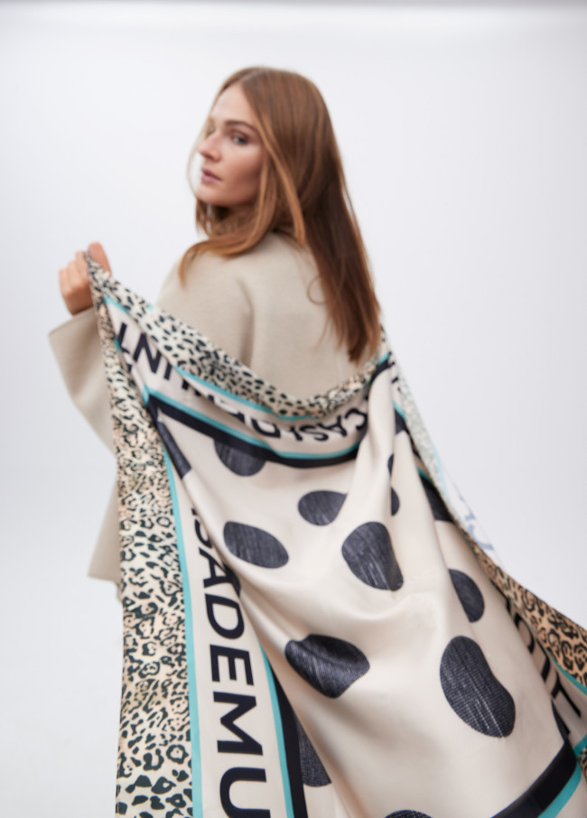 Scarf with polka dot and logo print